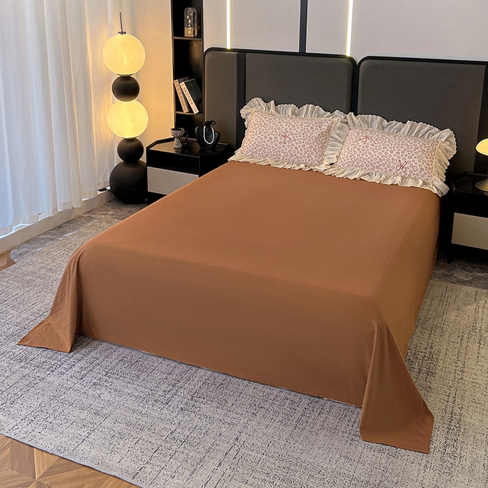 91家纺网 家纺一手货源 找家纺 亨通家纺 2025新款原麻镂空宽花边四件套-花卉系列 蝴蝶结花-橘