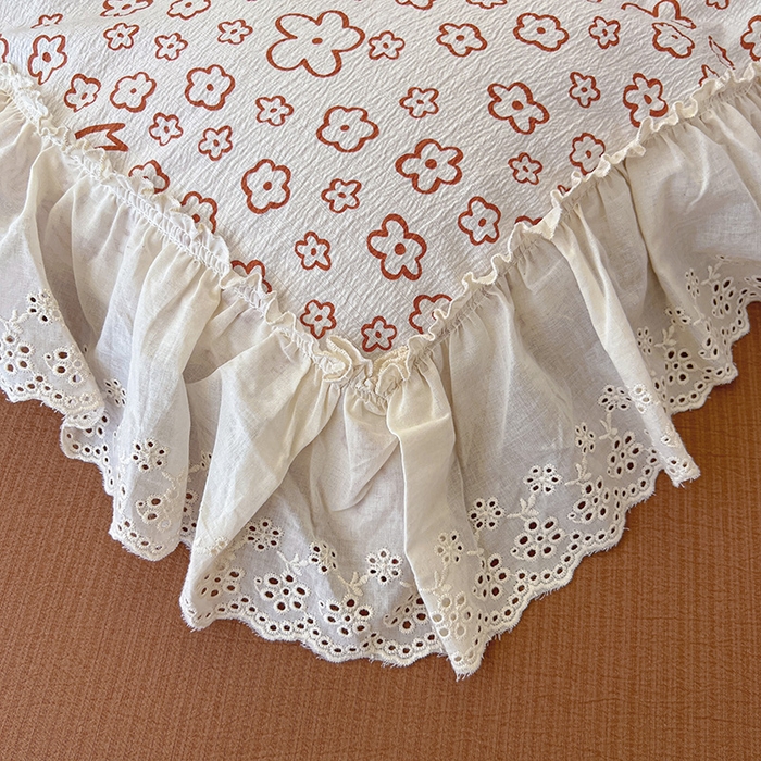 91家纺网 家纺一手货源 找家纺 亨通家纺 2025新款原麻镂空宽花边四件套-花卉系列 蝴蝶结花-橘