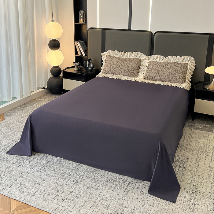 91家纺网 家纺一手货源 找家纺 亨通家纺 2025新款原麻镂空宽花边四件套-花卉系列 蝴蝶结花-蓝