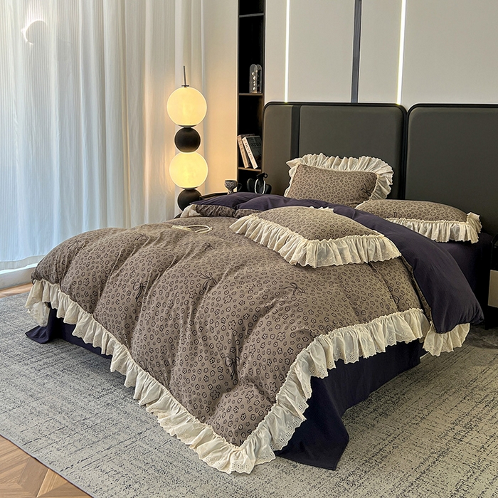 91家纺网 家纺一手货源 找家纺 亨通家纺 2025新款原麻镂空宽花边四件套-花卉系列 蝴蝶结花-蓝