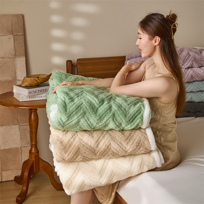 梵心家纺 2025新款塔芙绒三层提花毛毯舒棉绒剪花双面毯子盖毯320g高克重毛毯-直播跨境电商 组合图仅供展示