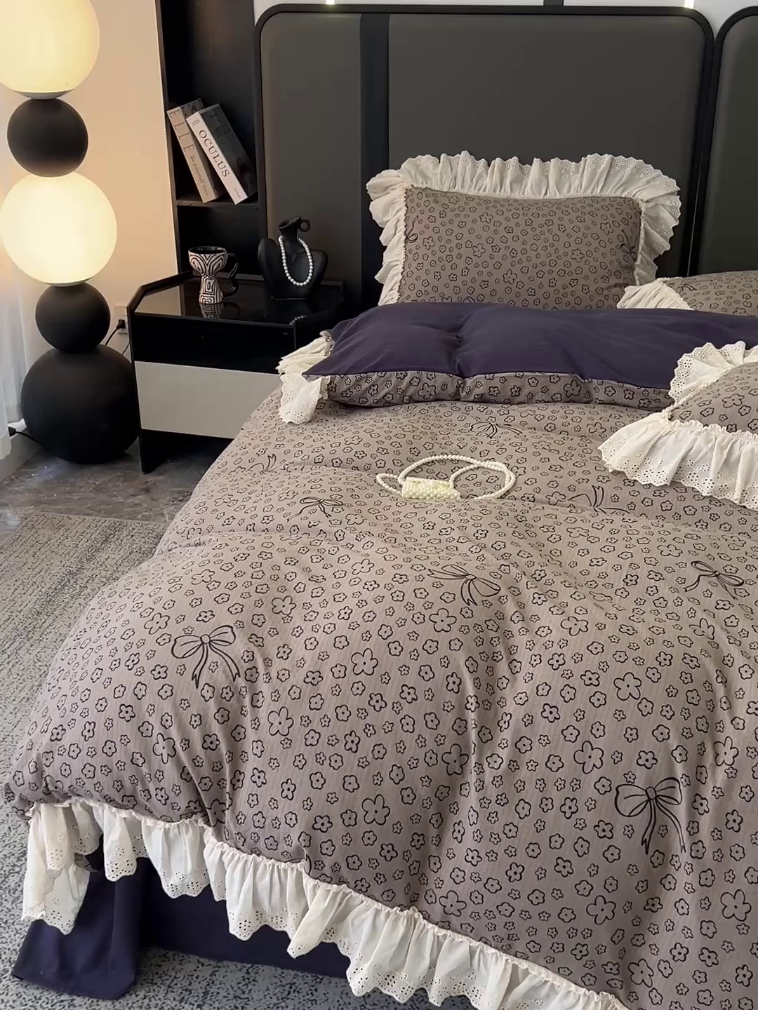 91家纺网 家纺一手货源 找家纺 亨通家纺 2025新款原麻镂空宽花边四件套-花卉系列 蝴蝶结花-蓝