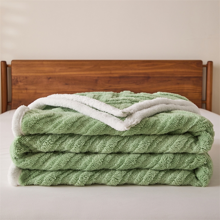 91家纺网 家纺一手货源 找家纺 梵心家纺 2025新款塔芙绒三层提花毛毯舒棉绒剪花双面毯子盖毯320g高克重毛毯-直播跨境电商 抹茶绿