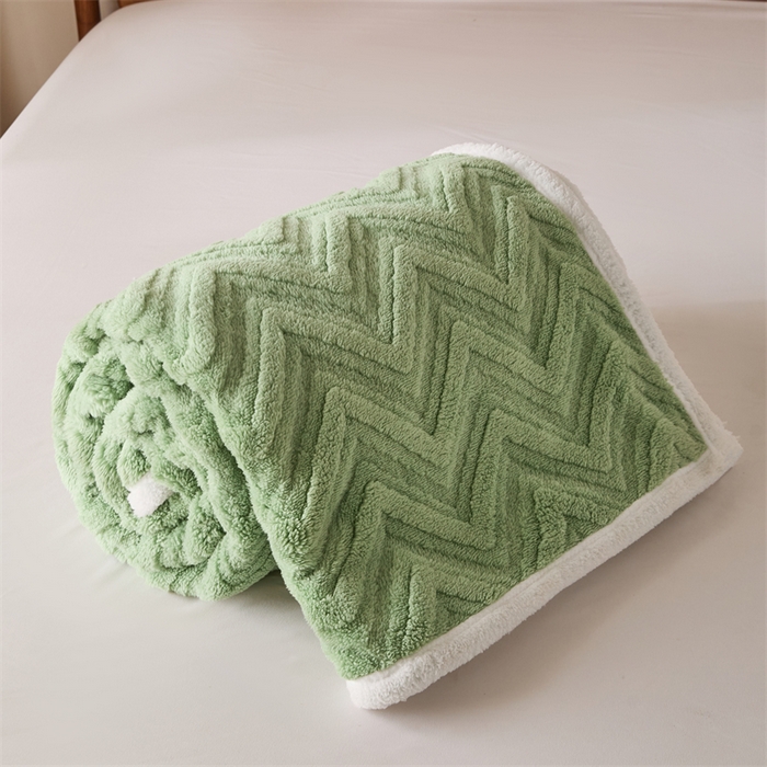 91家纺网 家纺一手货源 找家纺 梵心家纺 2025新款塔芙绒三层提花毛毯舒棉绒剪花双面毯子盖毯320g高克重毛毯-直播跨境电商 抹茶绿