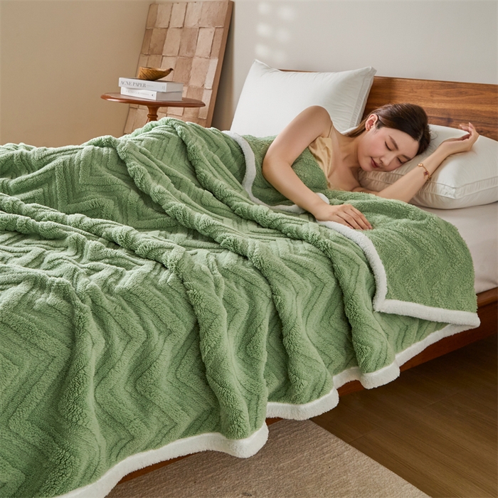 91家纺网 家纺一手货源 找家纺 梵心家纺 2025新款塔芙绒三层提花毛毯舒棉绒剪花双面毯子盖毯320g高克重毛毯-直播跨境电商 抹茶绿