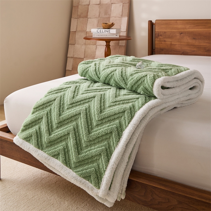 91家纺网 家纺一手货源 找家纺 梵心家纺 2025新款塔芙绒三层提花毛毯舒棉绒剪花双面毯子盖毯320g高克重毛毯-直播跨境电商 抹茶绿