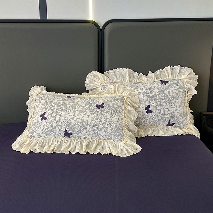 91家纺网 家纺一手货源 找家纺 亨通家纺 2025新款原麻镂空宽花边四件套-花卉系列 蝴蝶玫瑰