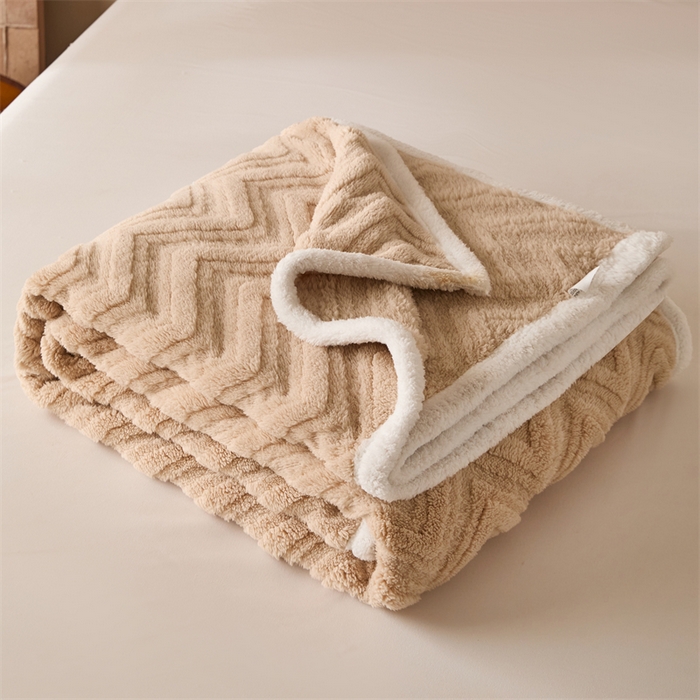 91家纺网 家纺一手货源 找家纺 梵心家纺 2025新款塔芙绒三层提花毛毯舒棉绒剪花双面毯子盖毯320g高克重毛毯-直播跨境电商 浅棕色