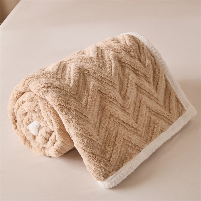 91家纺网 家纺一手货源 找家纺 梵心家纺 2025新款塔芙绒三层提花毛毯舒棉绒剪花双面毯子盖毯320g高克重毛毯-直播跨境电商 浅棕色