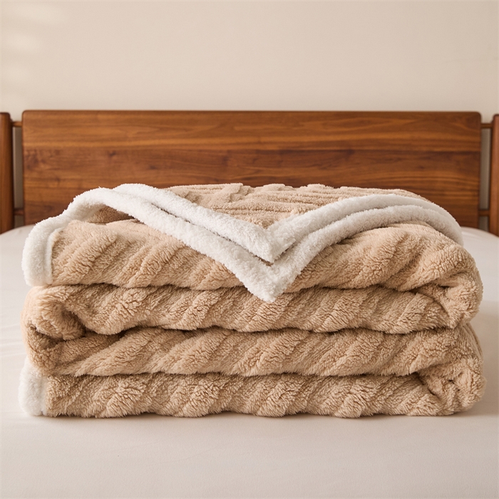 91家纺网 家纺一手货源 找家纺 梵心家纺 2025新款塔芙绒三层提花毛毯舒棉绒剪花双面毯子盖毯320g高克重毛毯-直播跨境电商 浅棕色
