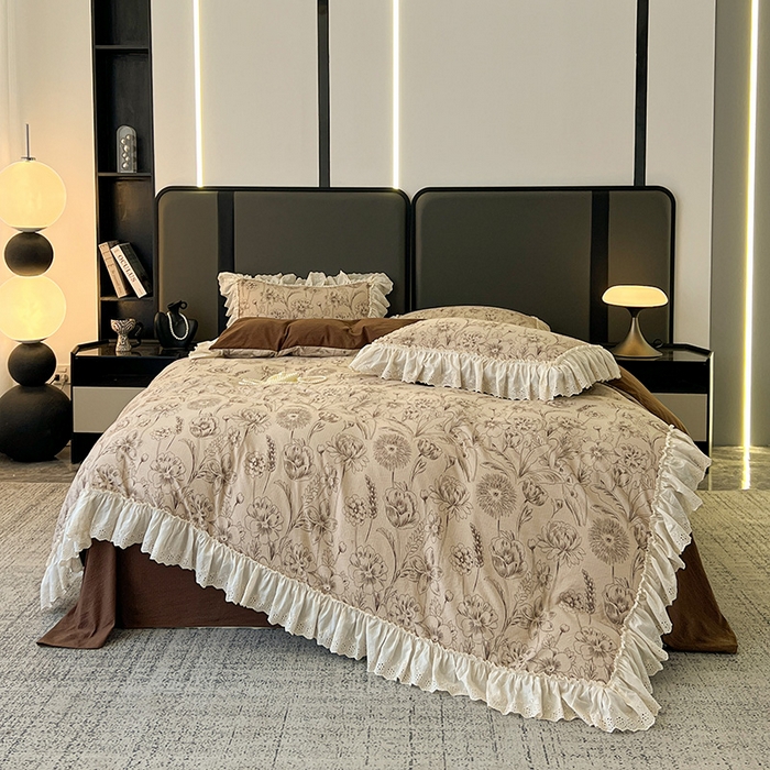 91家纺网 家纺一手货源 找家纺 亨通家纺 2025新款原麻镂空宽花边四件套-花卉系列 花蔓织梦