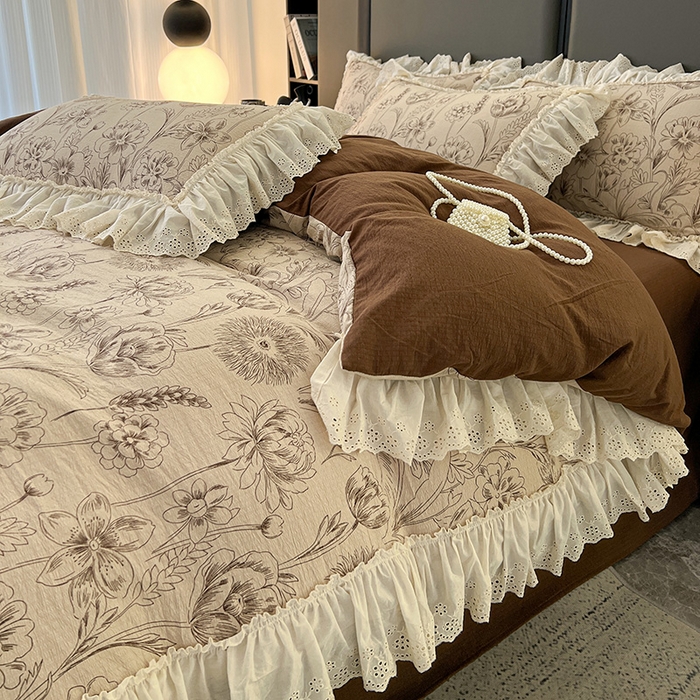 91家纺网 家纺一手货源 找家纺 亨通家纺 2025新款原麻镂空宽花边四件套-花卉系列 花蔓织梦