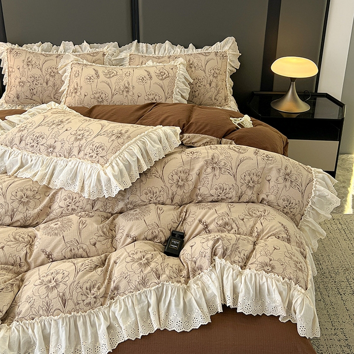 91家纺网 家纺一手货源 找家纺 亨通家纺 2025新款原麻镂空宽花边四件套-花卉系列 花蔓织梦