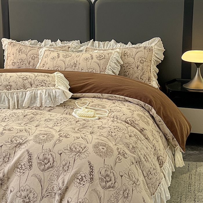 91家纺网 家纺一手货源 找家纺 亨通家纺 2025新款原麻镂空宽花边四件套-花卉系列 花蔓织梦