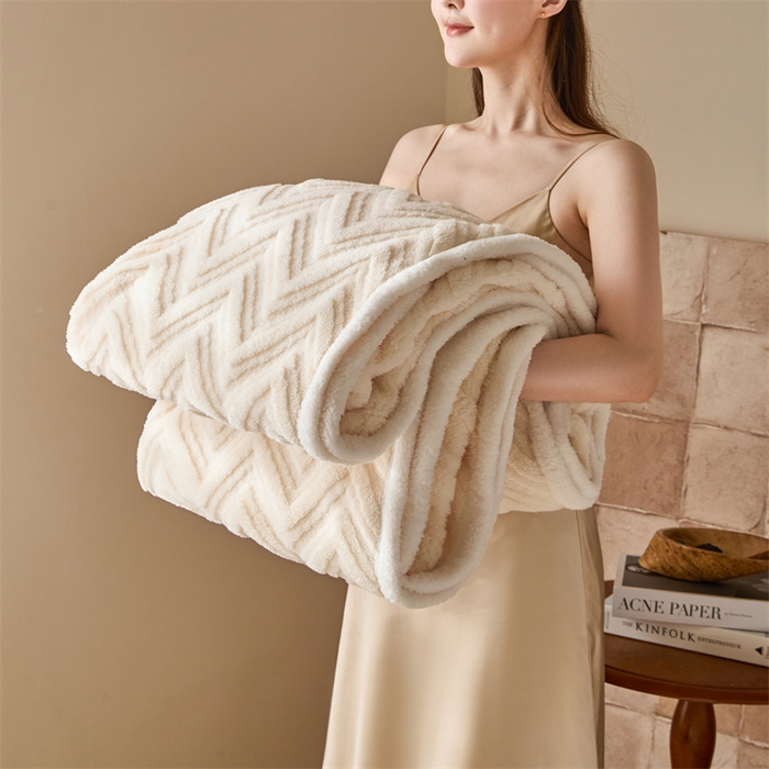 梵心家纺 2025新款塔芙绒三层提花毛毯舒棉绒剪花双面毯子盖毯320g高克重毛毯-直播跨境电商 香草米