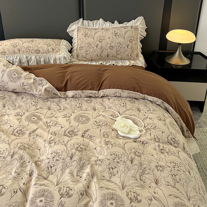 91家纺网 家纺一手货源 找家纺 亨通家纺 2025新款原麻镂空宽花边四件套-花卉系列 花蔓织梦