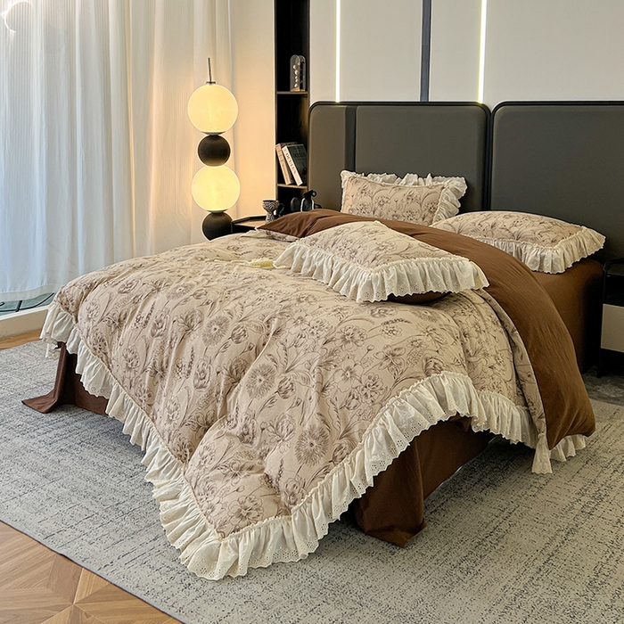 91家纺网 家纺一手货源 找家纺 亨通家纺 2025新款原麻镂空宽花边四件套-花卉系列 花蔓织梦