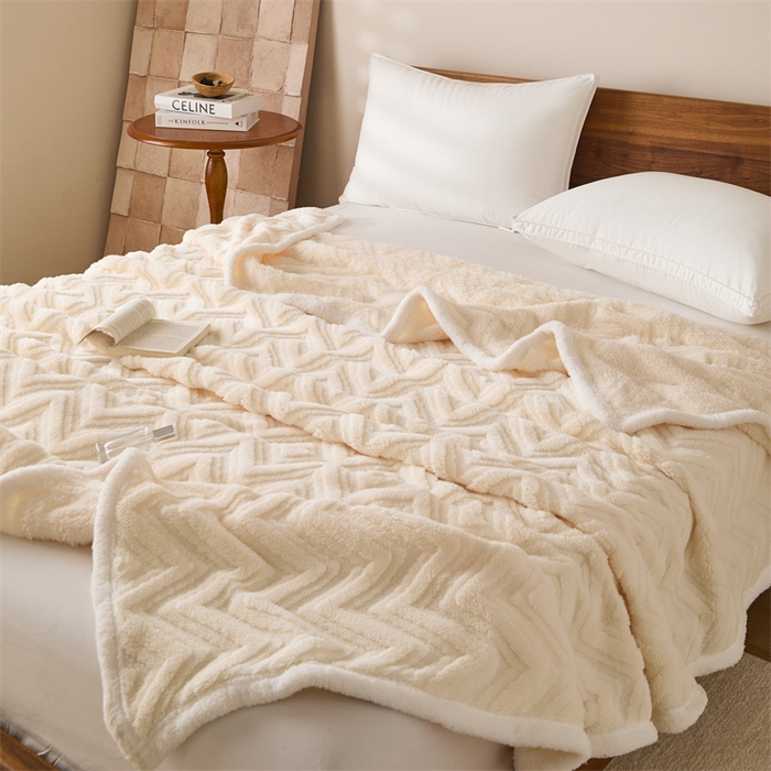 91家纺网 家纺一手货源 找家纺 梵心家纺 2025新款塔芙绒三层提花毛毯舒棉绒剪花双面毯子盖毯320g高克重毛毯-直播跨境电商 香草米