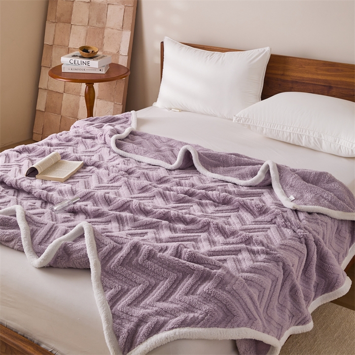 91家纺网 家纺一手货源 找家纺 梵心家纺 2025新款塔芙绒三层提花毛毯舒棉绒剪花双面毯子盖毯320g高克重毛毯-直播跨境电商 香芋紫