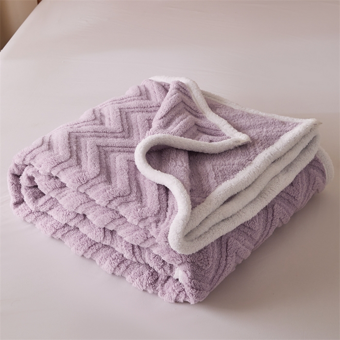 91家纺网 家纺一手货源 找家纺 梵心家纺 2025新款塔芙绒三层提花毛毯舒棉绒剪花双面毯子盖毯320g高克重毛毯-直播跨境电商 香芋紫
