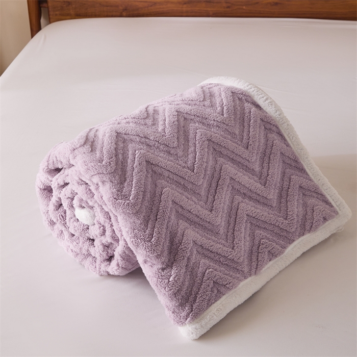 91家纺网 家纺一手货源 找家纺 梵心家纺 2025新款塔芙绒三层提花毛毯舒棉绒剪花双面毯子盖毯320g高克重毛毯-直播跨境电商 香芋紫
