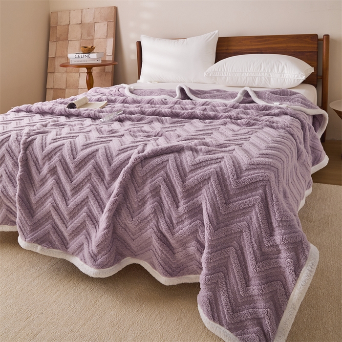 91家纺网 家纺一手货源 找家纺 梵心家纺 2025新款塔芙绒三层提花毛毯舒棉绒剪花双面毯子盖毯320g高克重毛毯-直播跨境电商 香芋紫