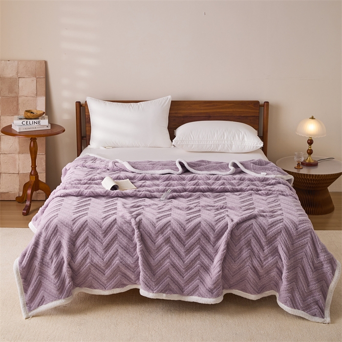 91家纺网 家纺一手货源 找家纺 梵心家纺 2025新款塔芙绒三层提花毛毯舒棉绒剪花双面毯子盖毯320g高克重毛毯-直播跨境电商 香芋紫