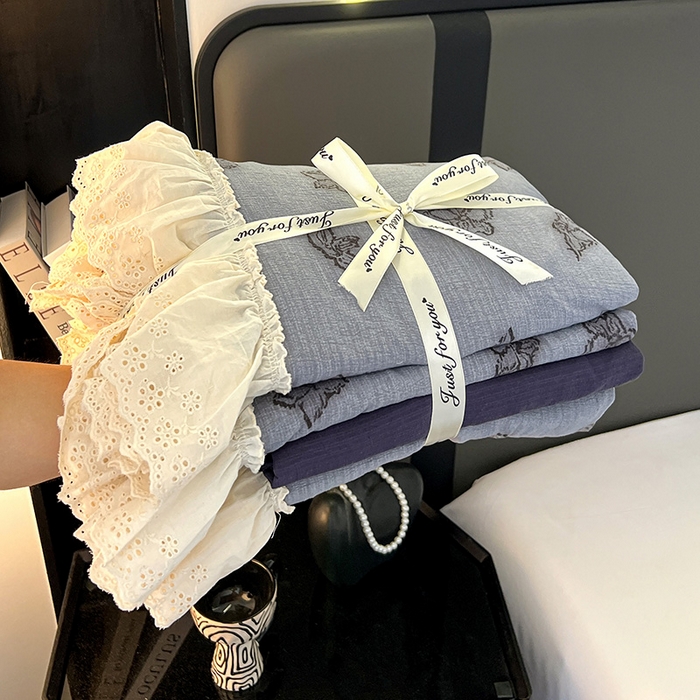 91家纺网 家纺一手货源 找家纺 亨通家纺 2025新款原麻镂空宽花边四件套-花卉系列 梦幻花兰