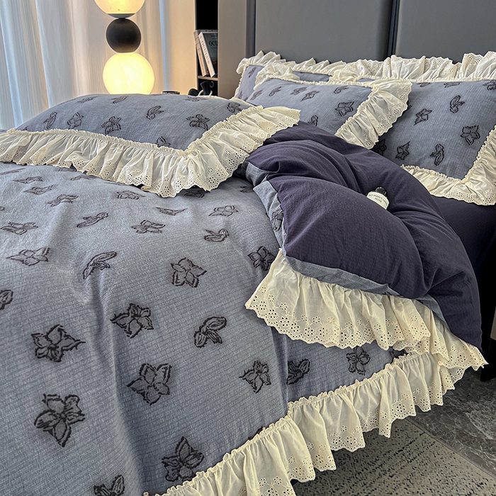 91家纺网 家纺一手货源 找家纺 亨通家纺 2025新款原麻镂空宽花边四件套-花卉系列 梦幻花兰