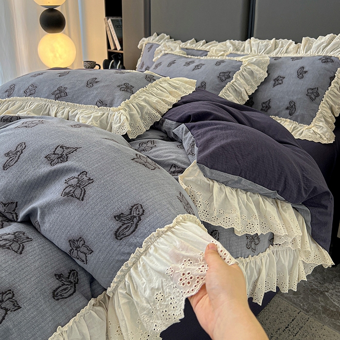 91家纺网 家纺一手货源 找家纺 亨通家纺 2025新款原麻镂空宽花边四件套-花卉系列 梦幻花兰