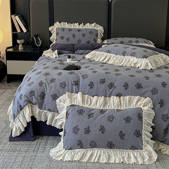 91家纺网 家纺一手货源 找家纺 亨通家纺 2025新款原麻镂空宽花边四件套-花卉系列 梦幻花兰