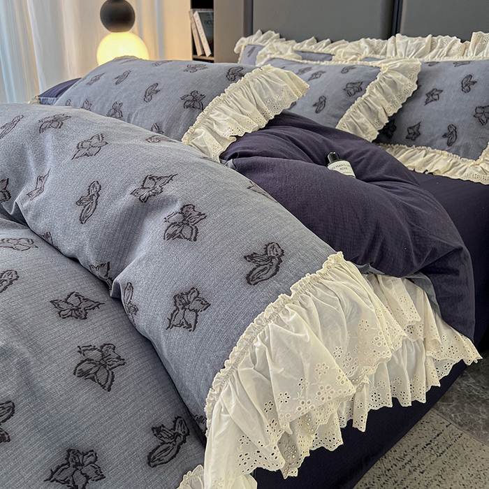 91家纺网 家纺一手货源 找家纺 亨通家纺 2025新款原麻镂空宽花边四件套-花卉系列 梦幻花兰