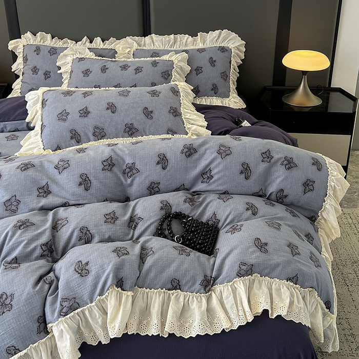 91家纺网 家纺一手货源 找家纺 亨通家纺 2025新款原麻镂空宽花边四件套-花卉系列 梦幻花兰