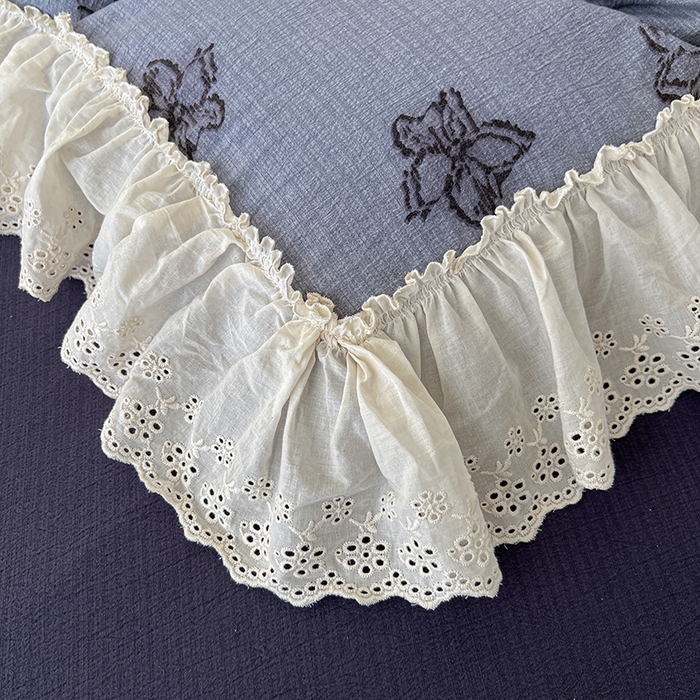 91家纺网 家纺一手货源 找家纺 亨通家纺 2025新款原麻镂空宽花边四件套-花卉系列 梦幻花兰