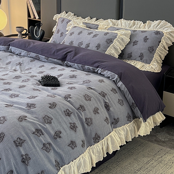 91家纺网 家纺一手货源 找家纺 亨通家纺 2025新款原麻镂空宽花边四件套-花卉系列 梦幻花兰