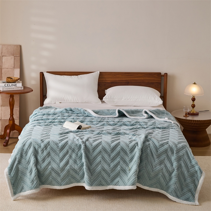 91家纺网 家纺一手货源 找家纺 梵心家纺 2025新款塔芙绒三层提花毛毯舒棉绒剪花双面毯子盖毯320g高克重毛毯-直播跨境电商 星云蓝