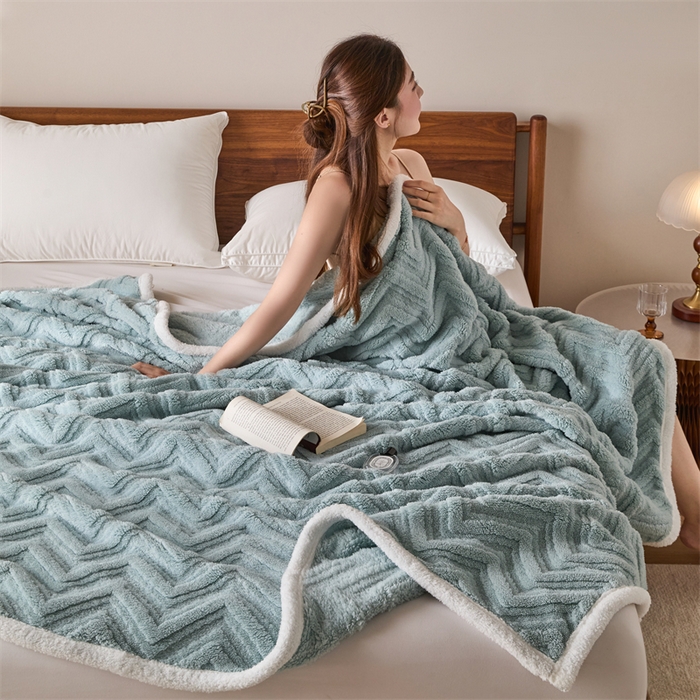 91家纺网 家纺一手货源 找家纺 梵心家纺 2025新款塔芙绒三层提花毛毯舒棉绒剪花双面毯子盖毯320g高克重毛毯-直播跨境电商 星云蓝