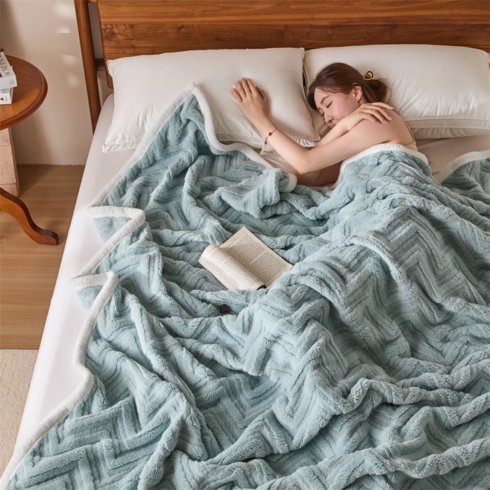 91家纺网 家纺一手货源 找家纺 梵心家纺 2025新款塔芙绒三层提花毛毯舒棉绒剪花双面毯子盖毯320g高克重毛毯-直播跨境电商 星云蓝