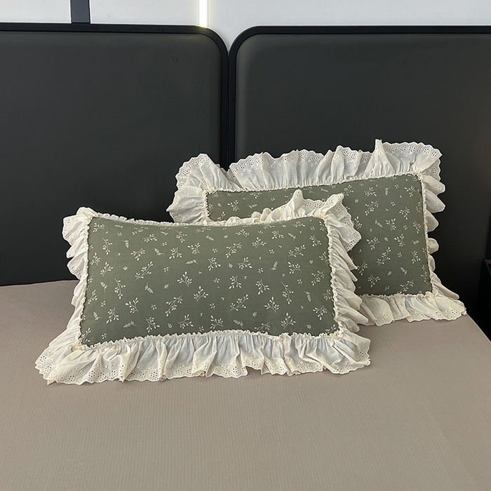 91家纺网 家纺一手货源 找家纺 亨通家纺 2025新款原麻镂空宽花边四件套-花卉系列 墨绿絮语