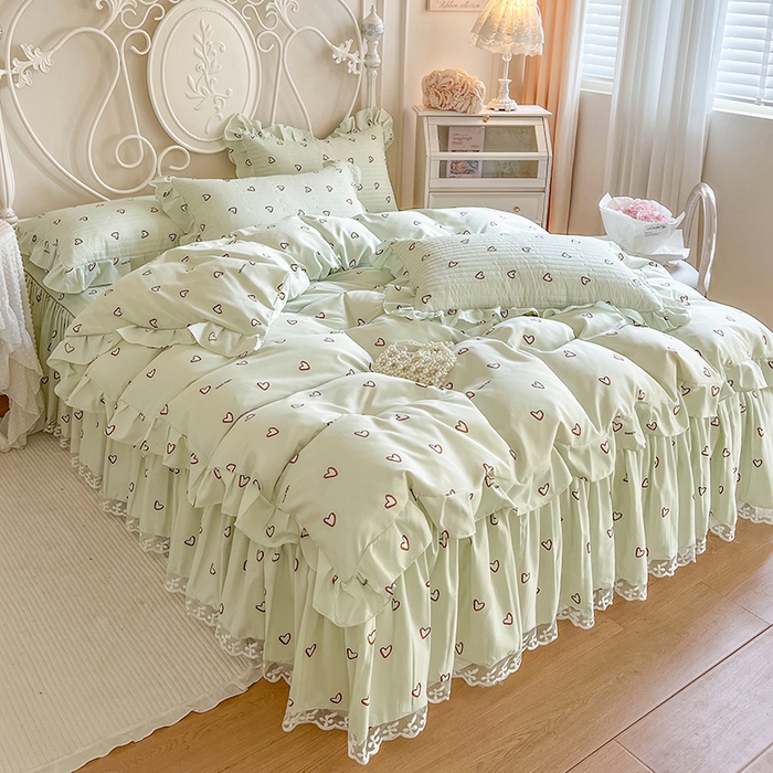 91家纺网 家纺一手货源 找家纺 网红馆2025新款针织印花单床裙 薄荷甜心