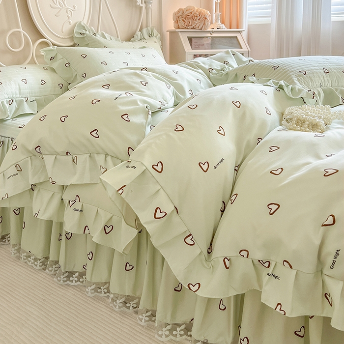 91家纺网 家纺一手货源 找家纺 网红馆2025新款针织印花单床裙 薄荷甜心