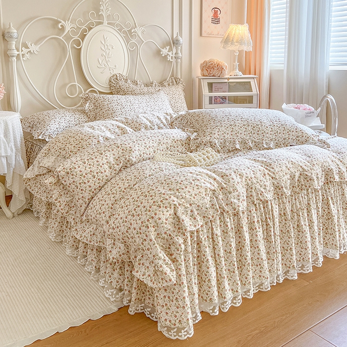 91家纺网 家纺一手货源 找家纺 网红馆2025新款针织印花单床裙 草莓花