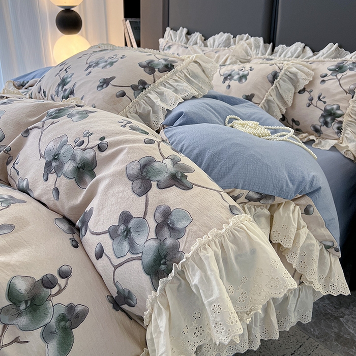 91家纺网 家纺一手货源 找家纺 亨通家纺 2025新款原麻镂空宽花边四件套-花卉系列 木棉花开