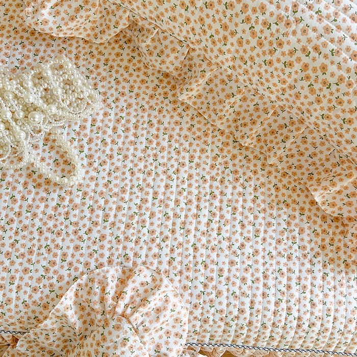 91家纺网 家纺一手货源 找家纺 网红馆2025新款针织印花单床裙 暖阳绿意