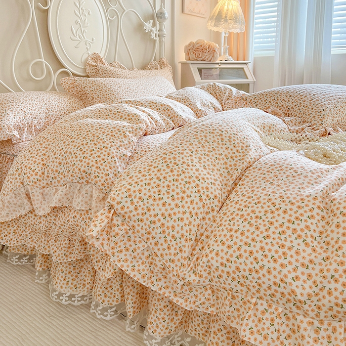 91家纺网 家纺一手货源 找家纺 网红馆2025新款针织印花单床裙 暖阳绿意