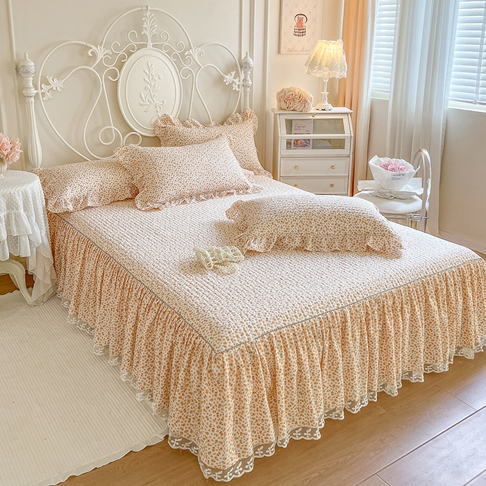 91家纺网 家纺一手货源 找家纺 网红馆2025新款针织印花单床裙 暖阳绿意