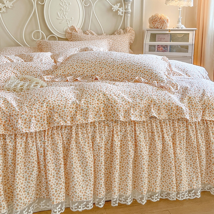 91家纺网 家纺一手货源 找家纺 网红馆2025新款针织印花单床裙 暖阳绿意