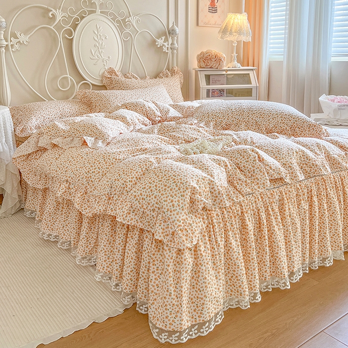 91家纺网 家纺一手货源 找家纺 网红馆2025新款针织印花单床裙 暖阳绿意