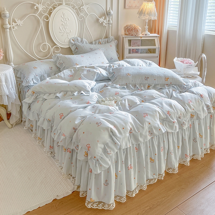 91家纺网 家纺一手货源 找家纺 网红馆2025新款针织印花单床裙 小木马