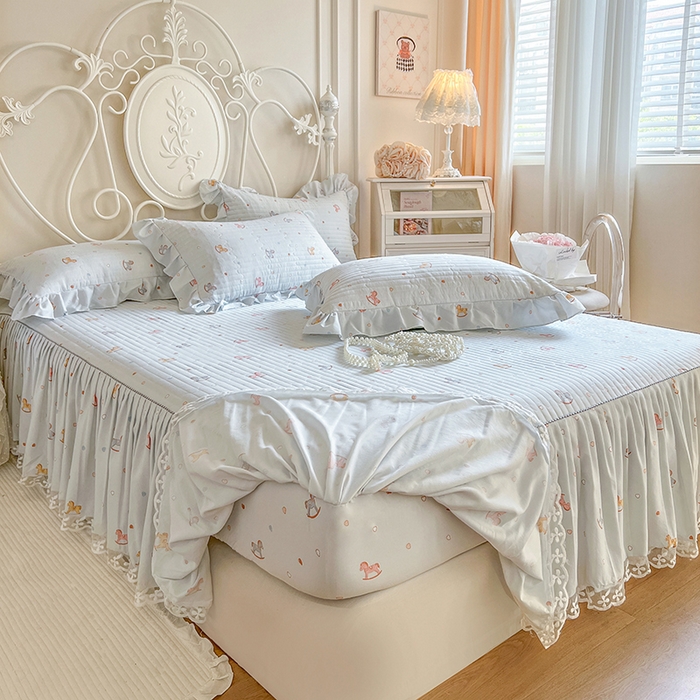 91家纺网 家纺一手货源 找家纺 网红馆2025新款针织印花单床裙 小木马